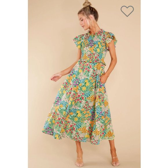 Olivia James the Label Dresses & Skirts - Olivia James the Label Lila Midi Dress Floral Print Meadow Mint Green Smocked L